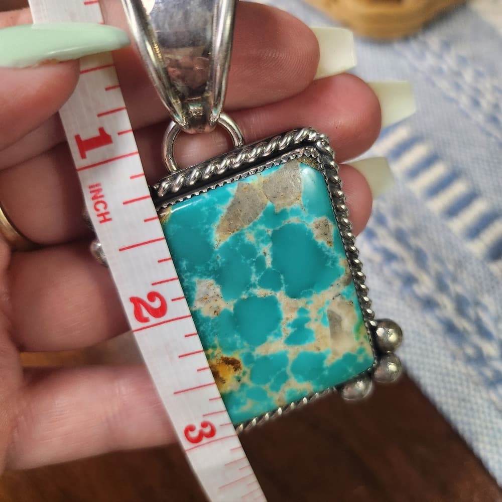 Navajo Pinto Signed Huge Turquoise and Sterling Silver 925 Chunky Pendant - Thumbnail 12
