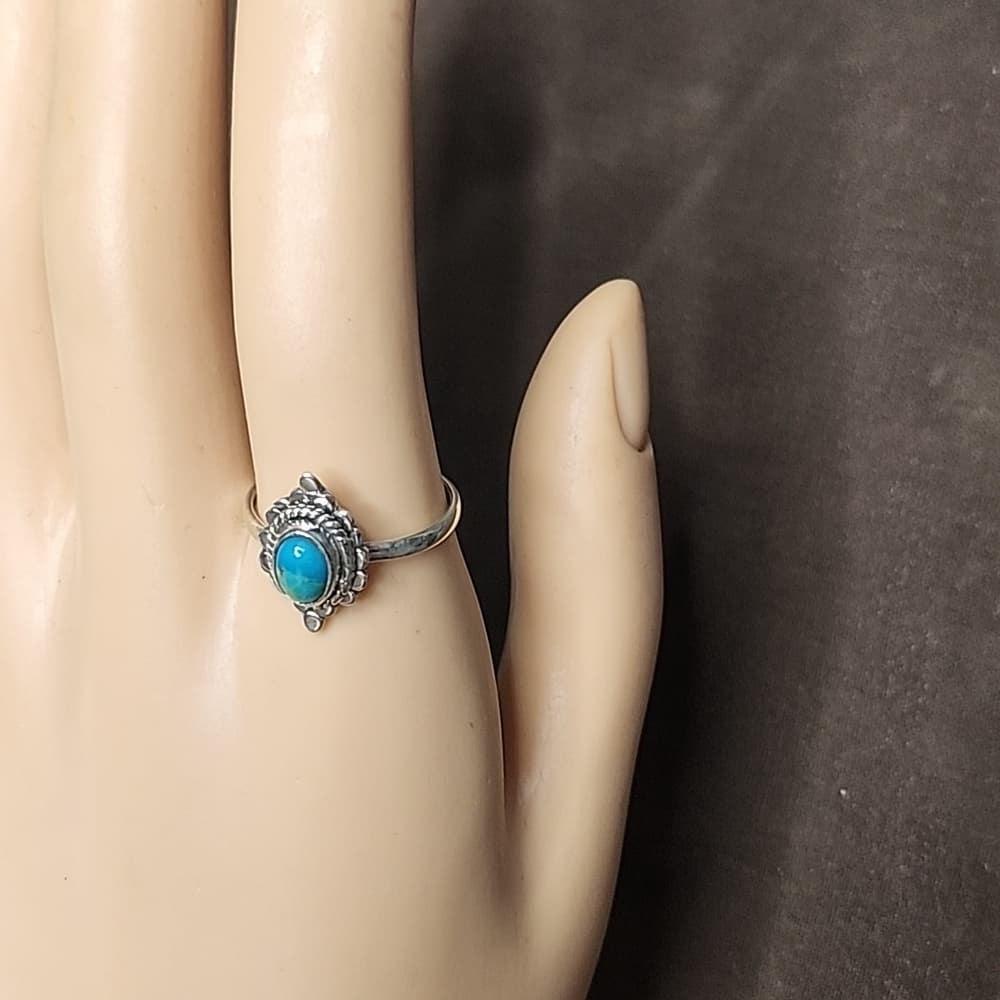 New- Sterling Silver Turquoise Ring | Petite Oval Cabochon | Southwestern Style - Thumbnail 2