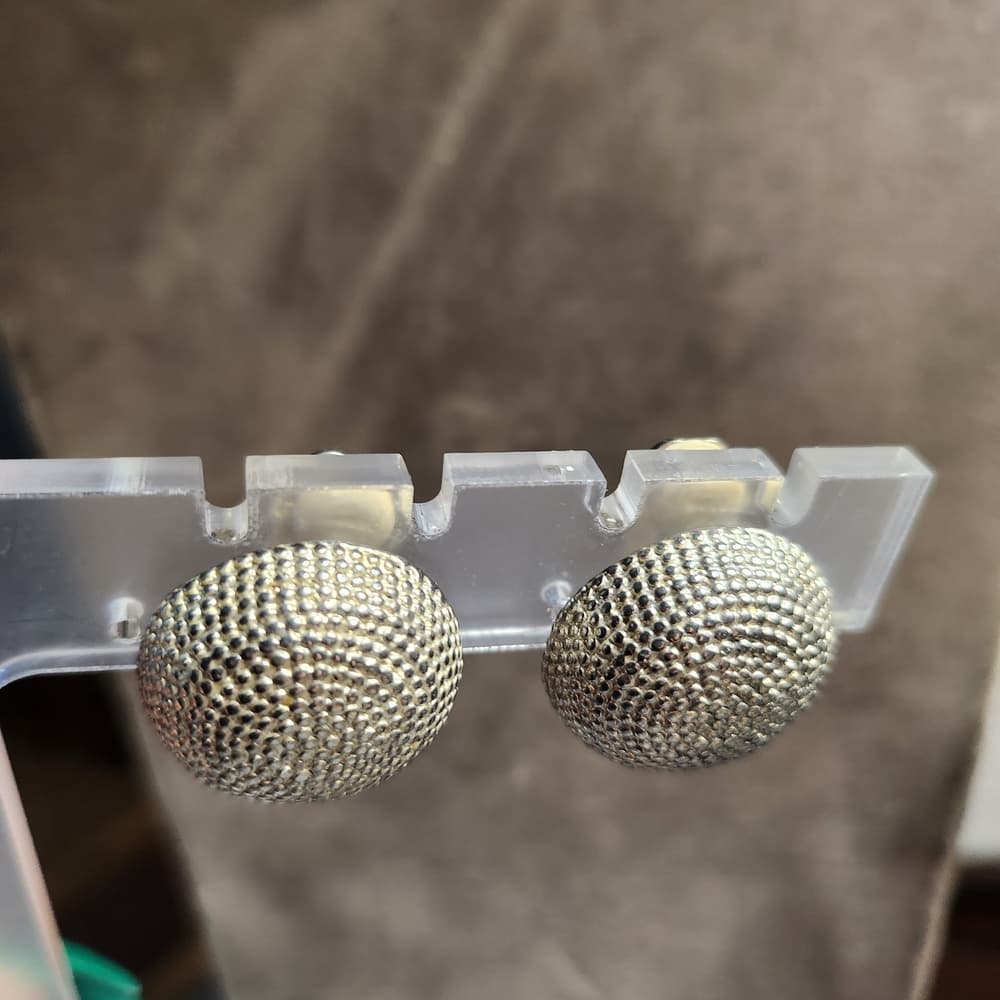Vintage Norma Jean Textured Dome Clip-On Earrings | Silver Tone Signed - Thumbnail 2