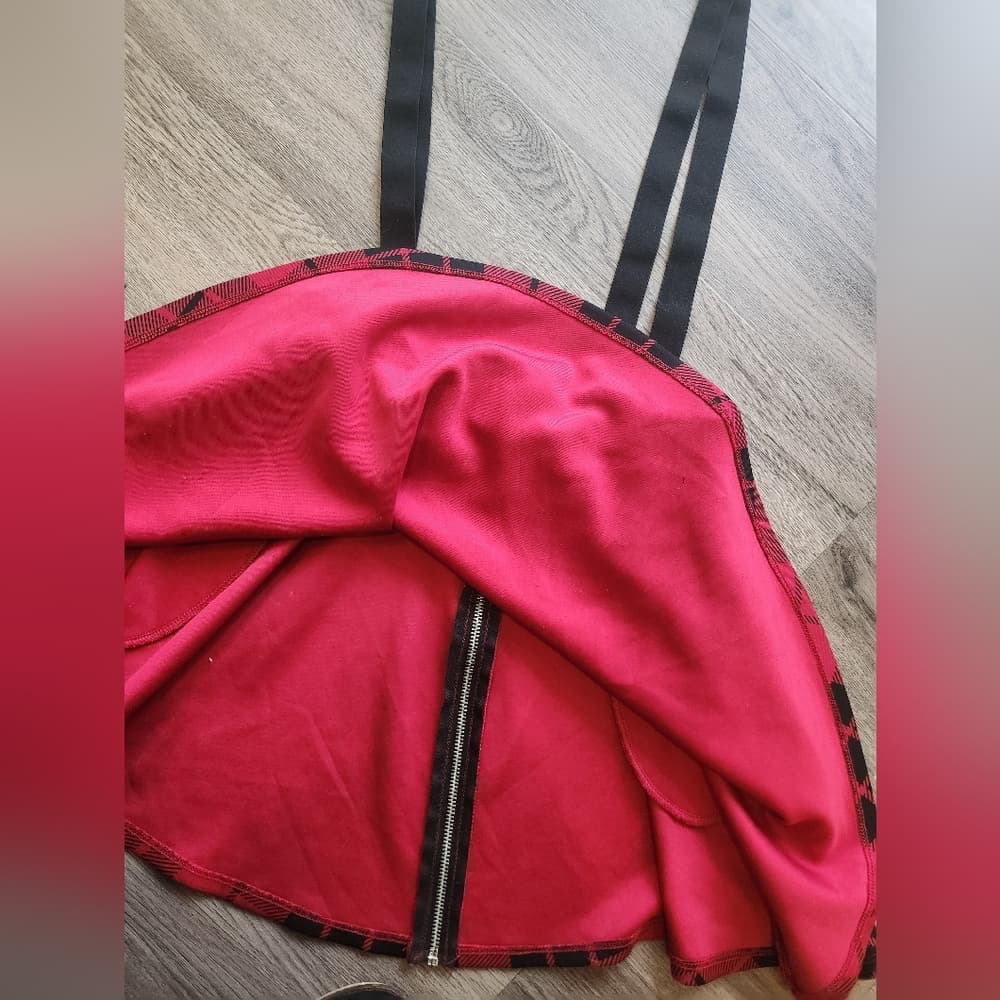 Hot Topic Black and Red Plaid Skater Skirt With Removable Suspenders - Thumbnail 6