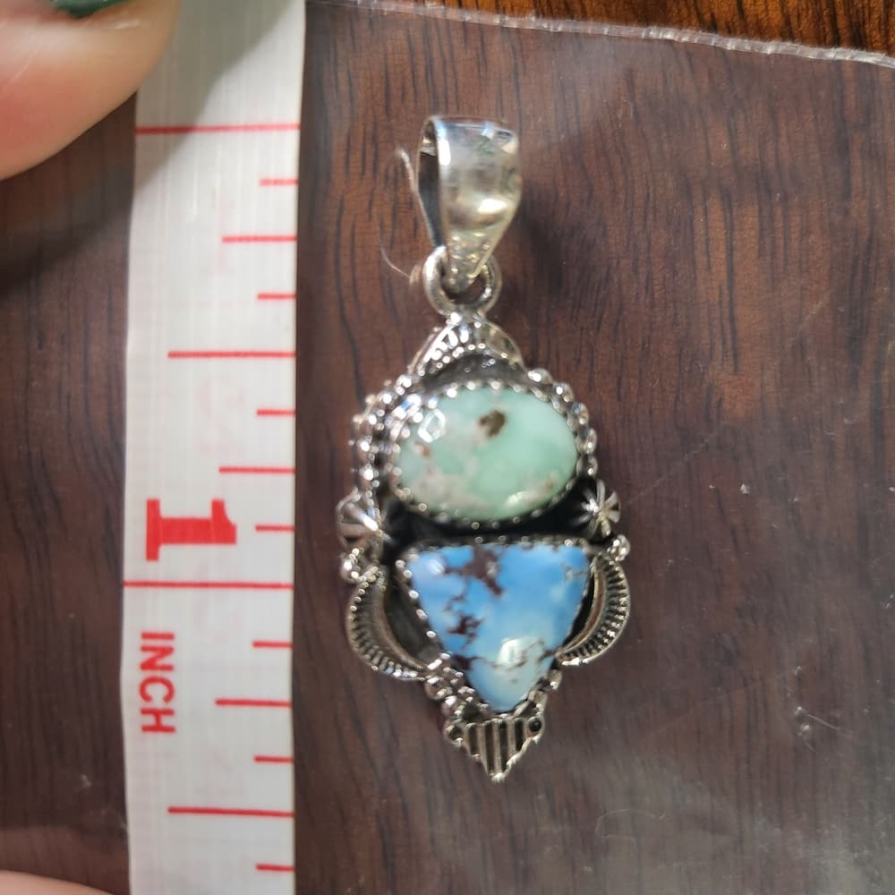 New- Genuine Golden Hills & Paloma Turquoise Double Pendant | Sterling Silver - Thumbnail 8