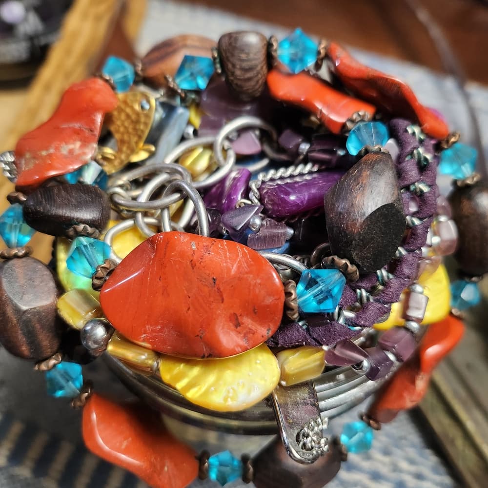 Bright Bold And Colorful Artistic Beaded Statement Necklace Mystery Jar - Thumbnail 2