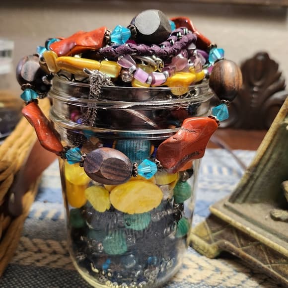 Bright Bold And Colorful Artistic Beaded Statement Necklace Mystery Jar - Thumbnail 10