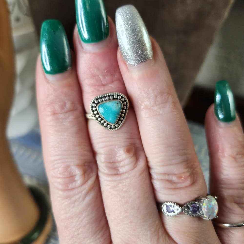 New- Southwestern Style White WaterTurquoise Sterling Silver Ring - Thumbnail 4