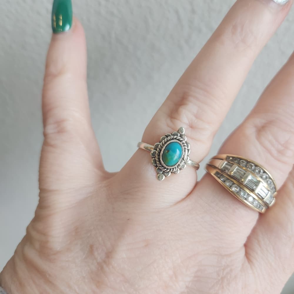 New- Sterling Silver Turquoise Ring | Petite Oval Cabochon | Southwestern Style - Thumbnail 7