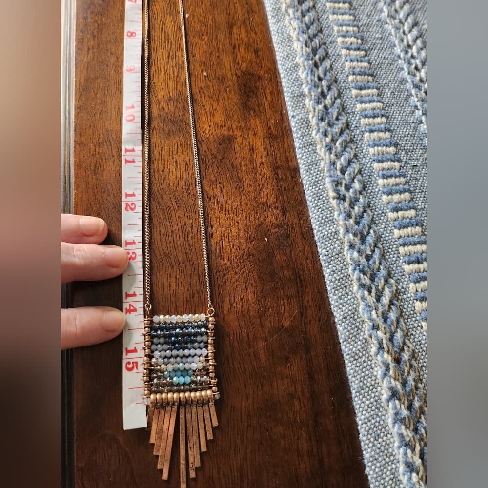Gorgous Sparkly Beaded And Hammered Metal Fringe Necklace and Earring Set - Thumbnail 5