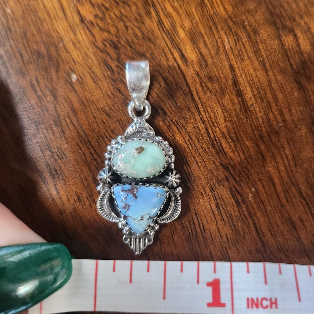 New- Genuine Golden Hills & Paloma Turquoise Double Pendant | Sterling Silver - Thumbnail 10