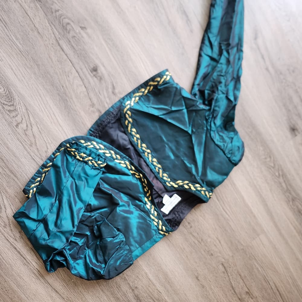 Vintage 80s Jessica McClintock Teal and Gold Rinestone Strapless Poofy Dress - Thumbnail 9