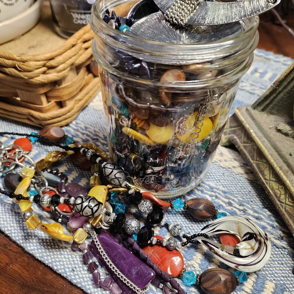Bright Bold And Colorful Artistic Beaded Statement Necklace Mystery Jar - Thumbnail 8