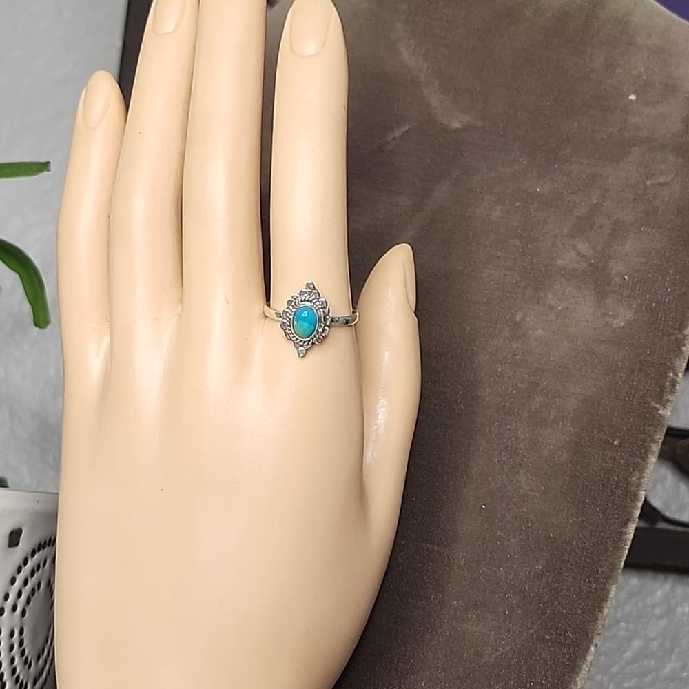 New- Sterling Silver Turquoise Ring | Petite Oval Cabochon | Southwestern Style