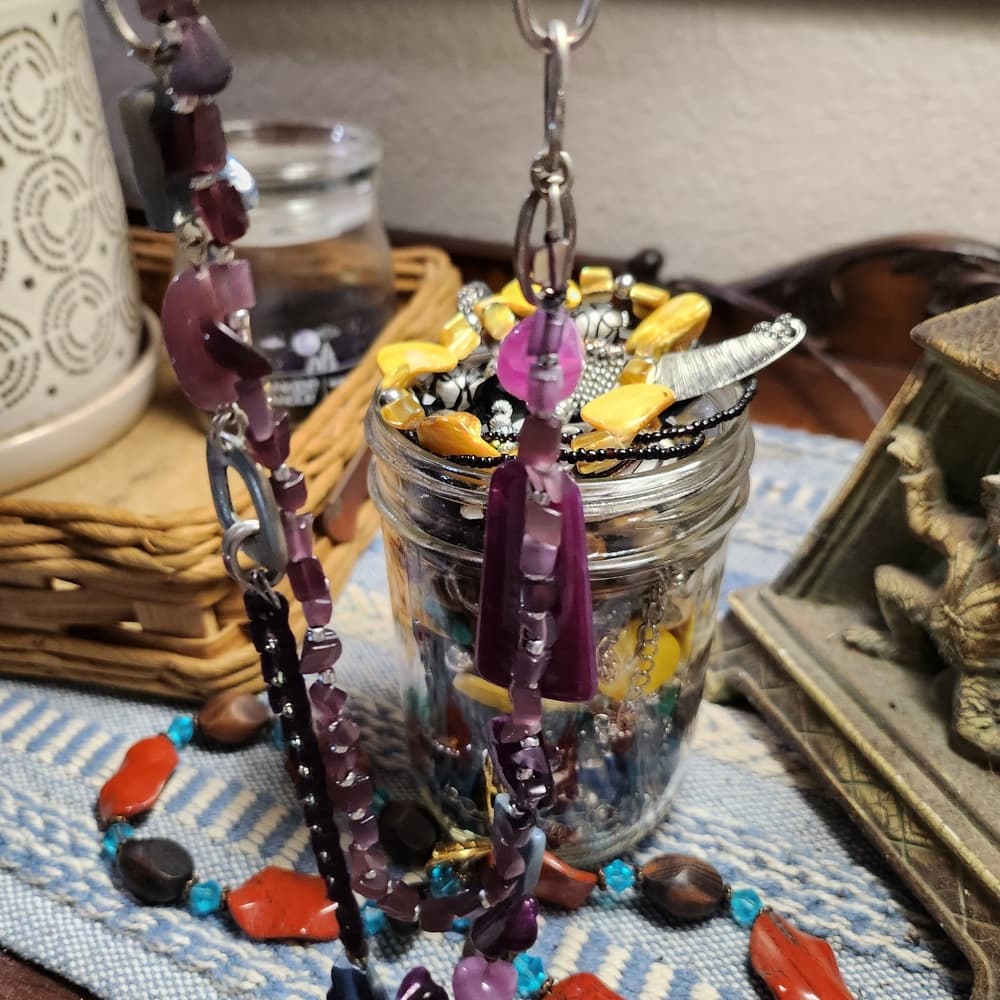 Bright Bold And Colorful Artistic Beaded Statement Necklace Mystery Jar - Thumbnail 6