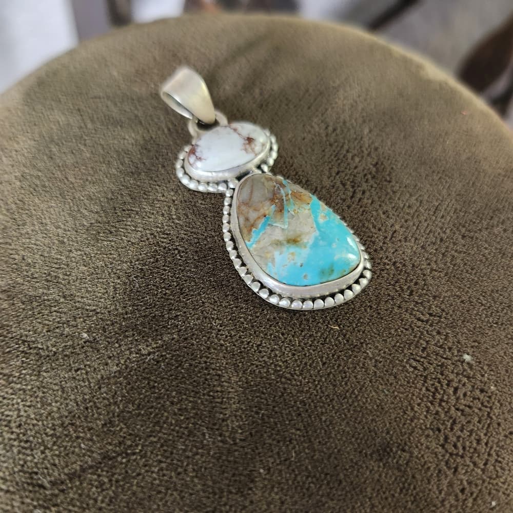 New - Royston Ribbon Wild Horse Turquoise Double Closed Sterling Silver Pendant