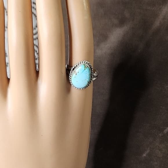 New - Navajo Signed Sanoran Gold Turquoise Pear + Sterling Silver Ring - Thumbnail 13