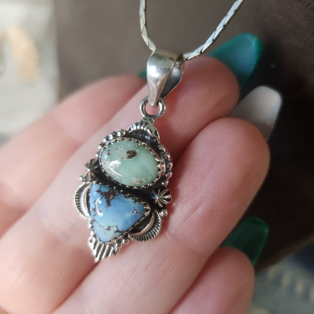 New- Genuine Golden Hills & Paloma Turquoise Double Pendant | Sterling Silver - Thumbnail 6