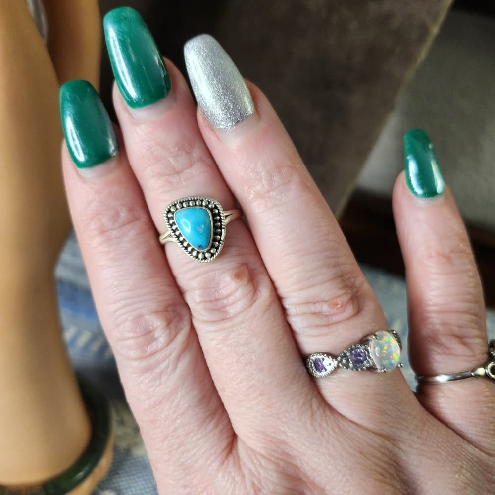 New- Southwestern Style White WaterTurquoise Sterling Silver Ring - Thumbnail 3