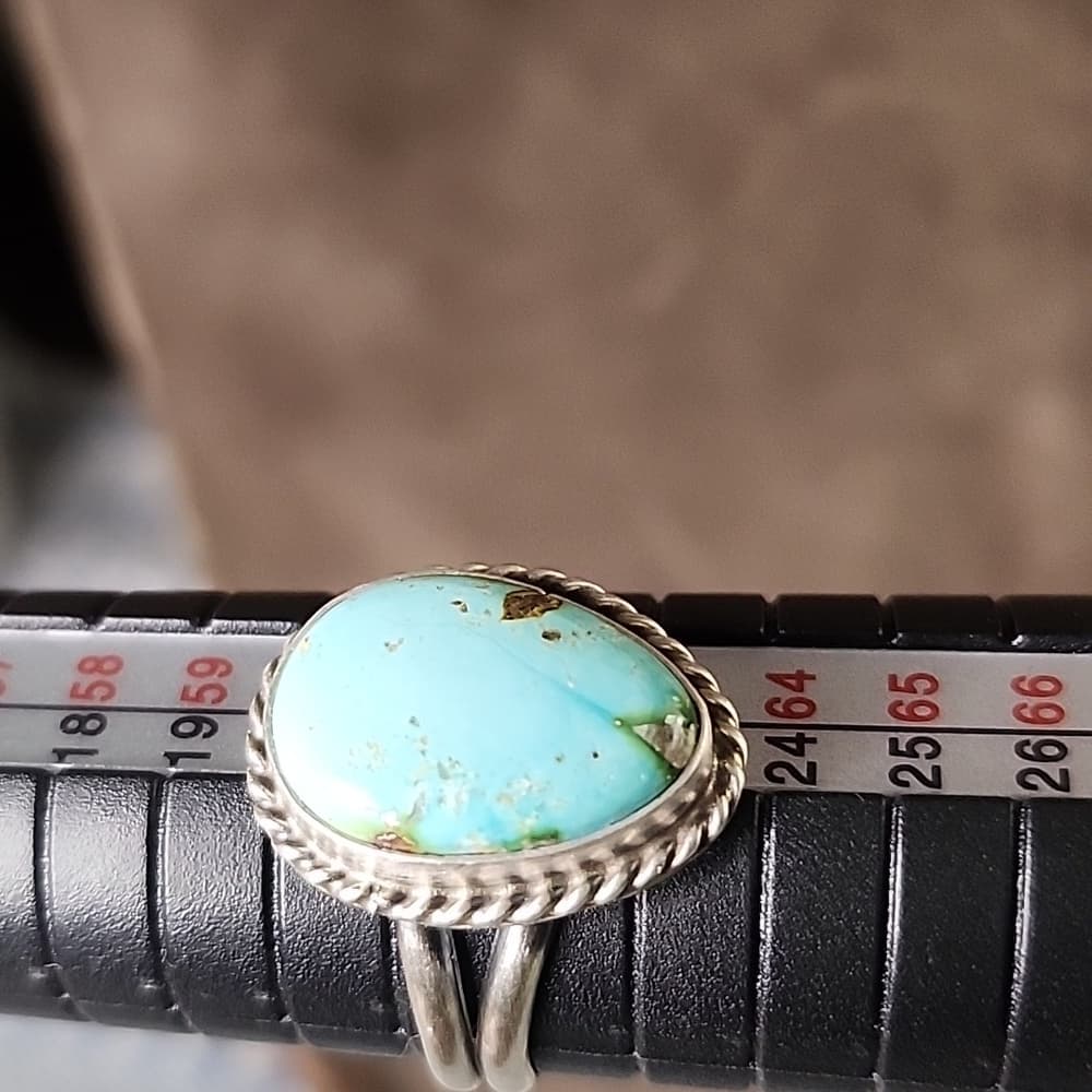 New - Navajo Signed Sanoran Gold Turquoise Pear + Sterling Silver Ring - Thumbnail 11