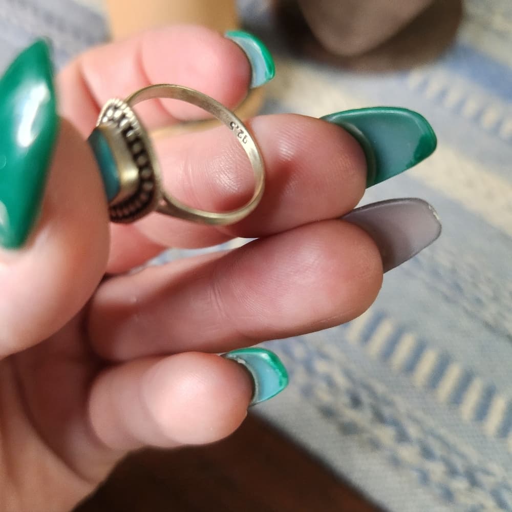 New- Southwestern Style White WaterTurquoise Sterling Silver Ring - Thumbnail 5