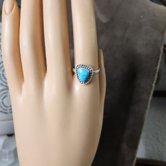 New- Southwestern Style White WaterTurquoise Sterling Silver Ring - Thumbnail 9