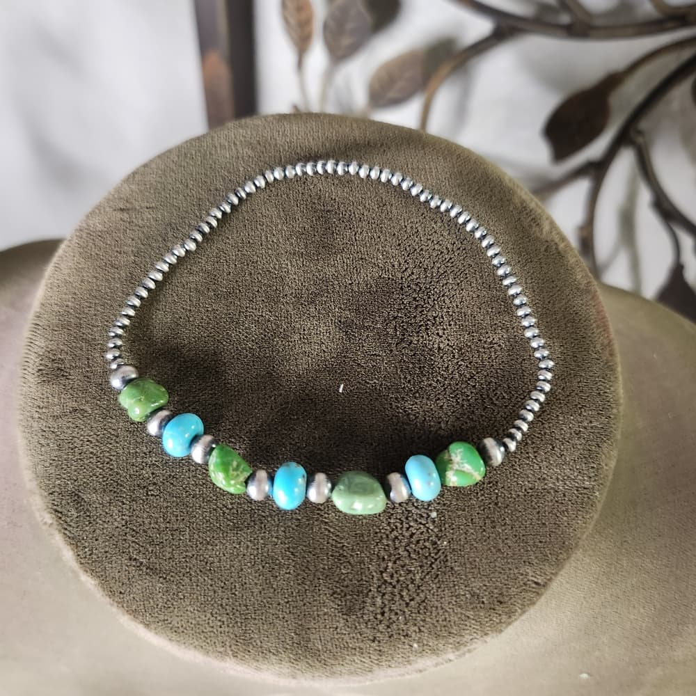 Sonoran Gold Turquoise & Sterling “Desert Pearl” Bracelet | Southwestern Stacker - Thumbnail 6