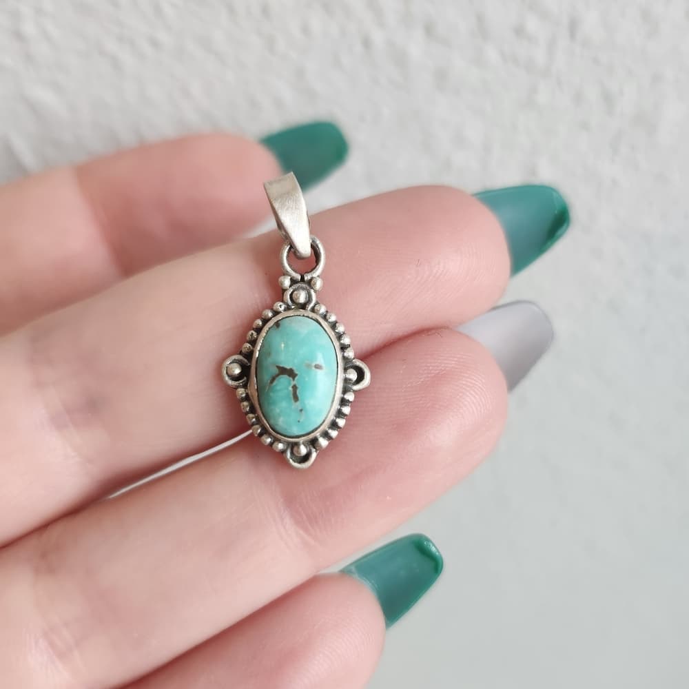 New- Sterling Silver Turquoise Pendant | Genuine Cabochon | Southwestern Style