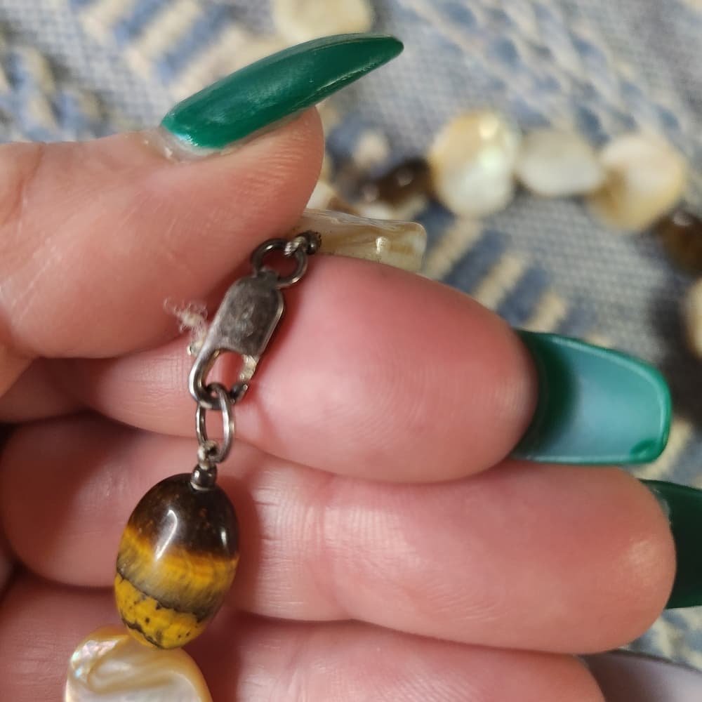 Creamy Shell & Tiger’s Eye Necklace | 925 Sterling Silver Clasp | Boho Luxe - Thumbnail 8