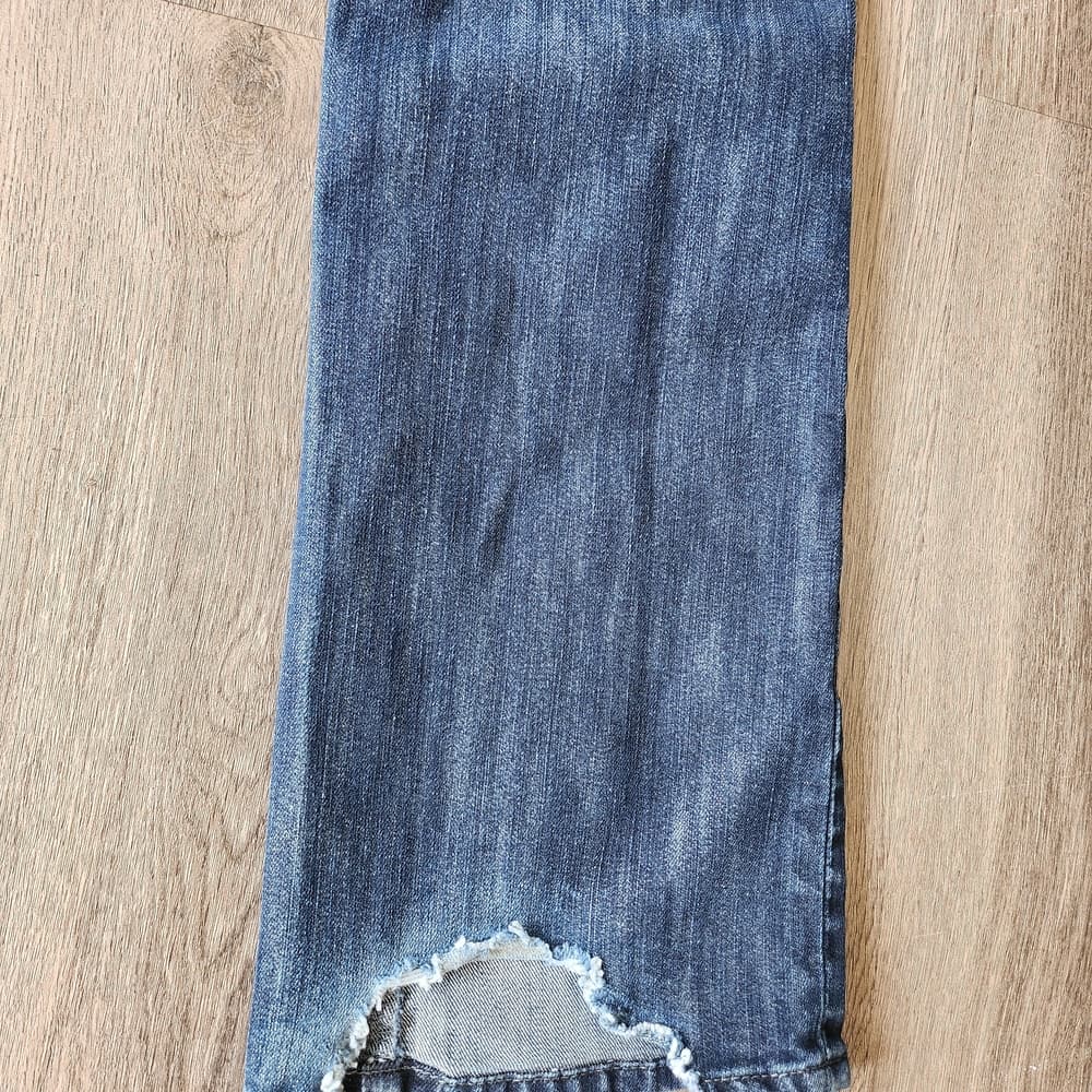 Women's EWN Nice Dark Blue Denim Boot Cut Jeans With Heel Bites - Thumbnail 5