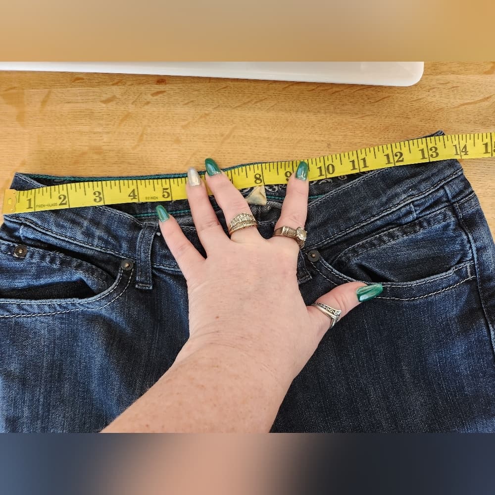 Women's EWN Nice Dark Blue Denim Boot Cut Jeans With Heel Bites - Thumbnail 7