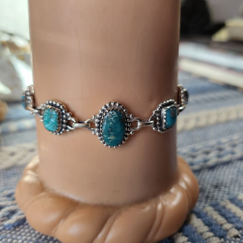 New - White Water Tuquoise Sterling Silver Link Chain Bracelet - Thumbnail 3