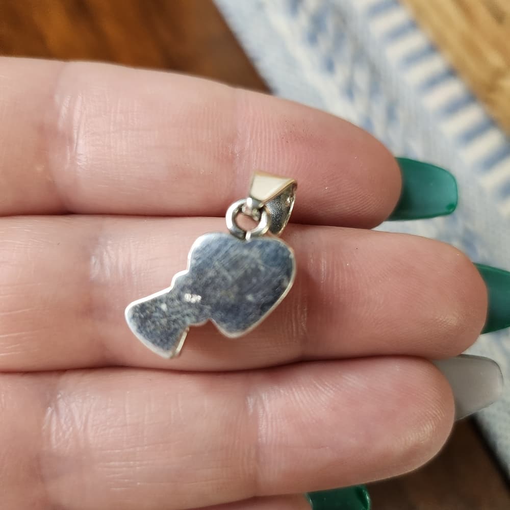 New Cotton Candy Turquoise Double Heart Sterling Silver Pendant | Charm - Thumbnail 4