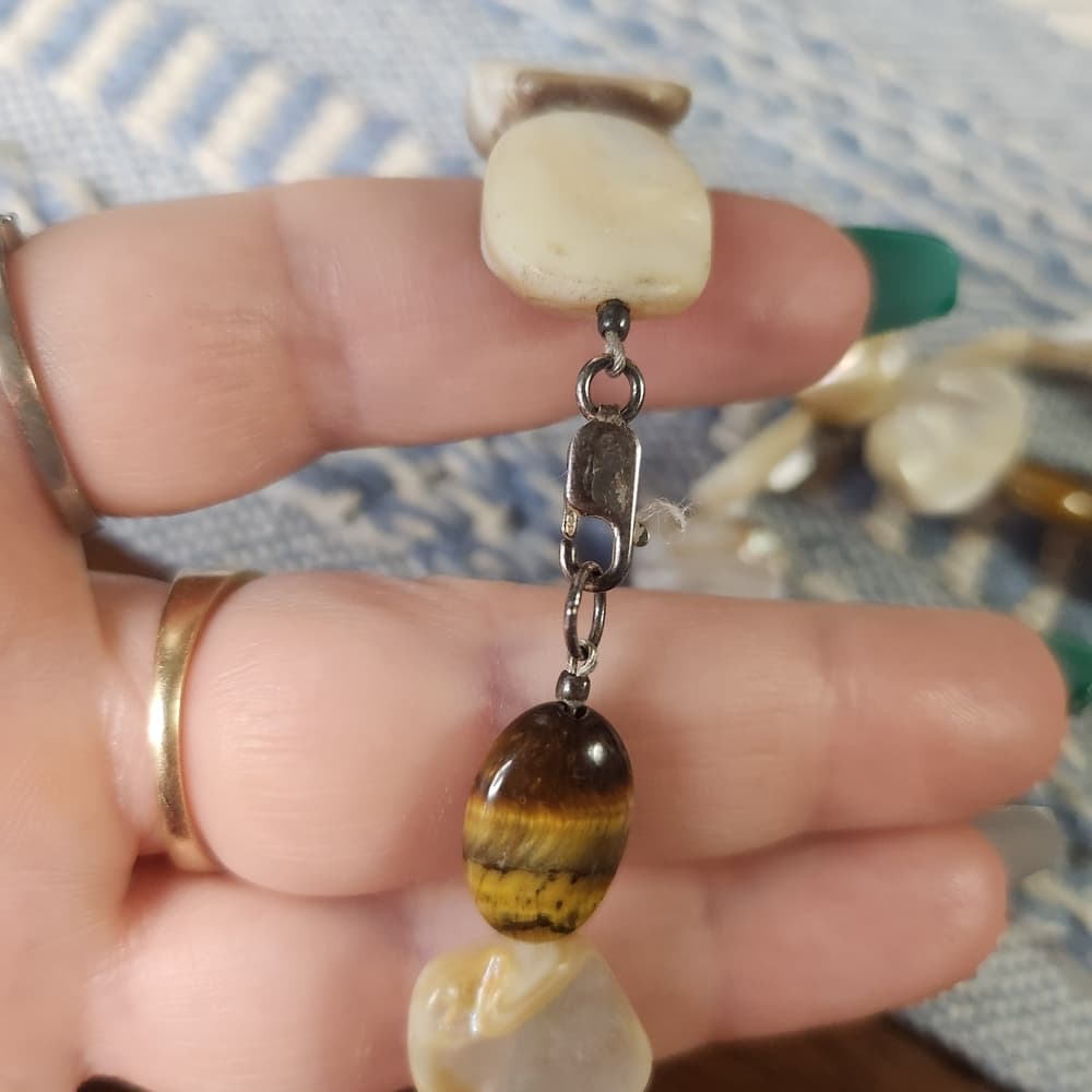 Creamy Shell & Tiger’s Eye Necklace | 925 Sterling Silver Clasp | Boho Luxe - Thumbnail 4