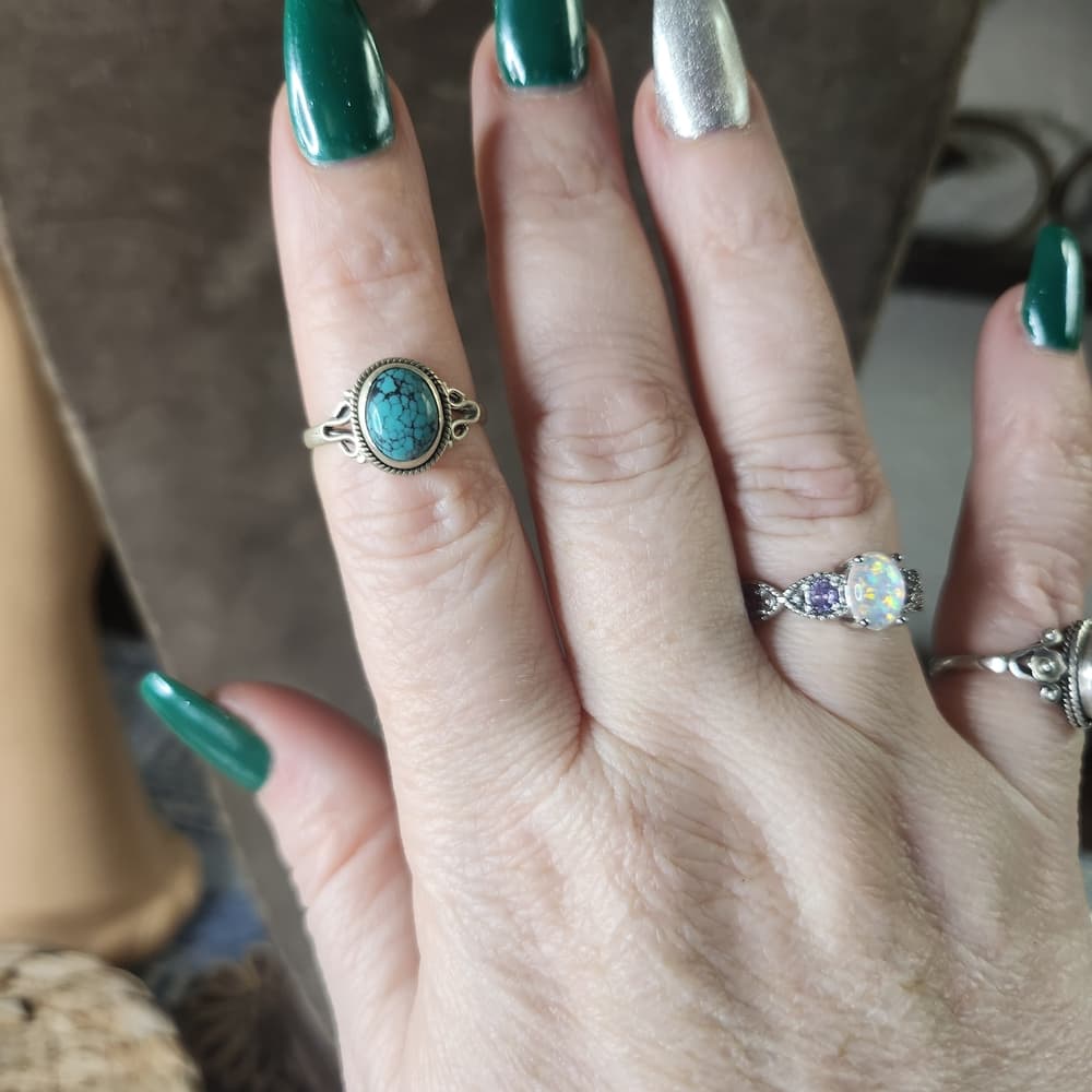 New - Dainty Spiderweb Turquoise Sterling Silver Turquoise Ring Size 7 - Thumbnail 5