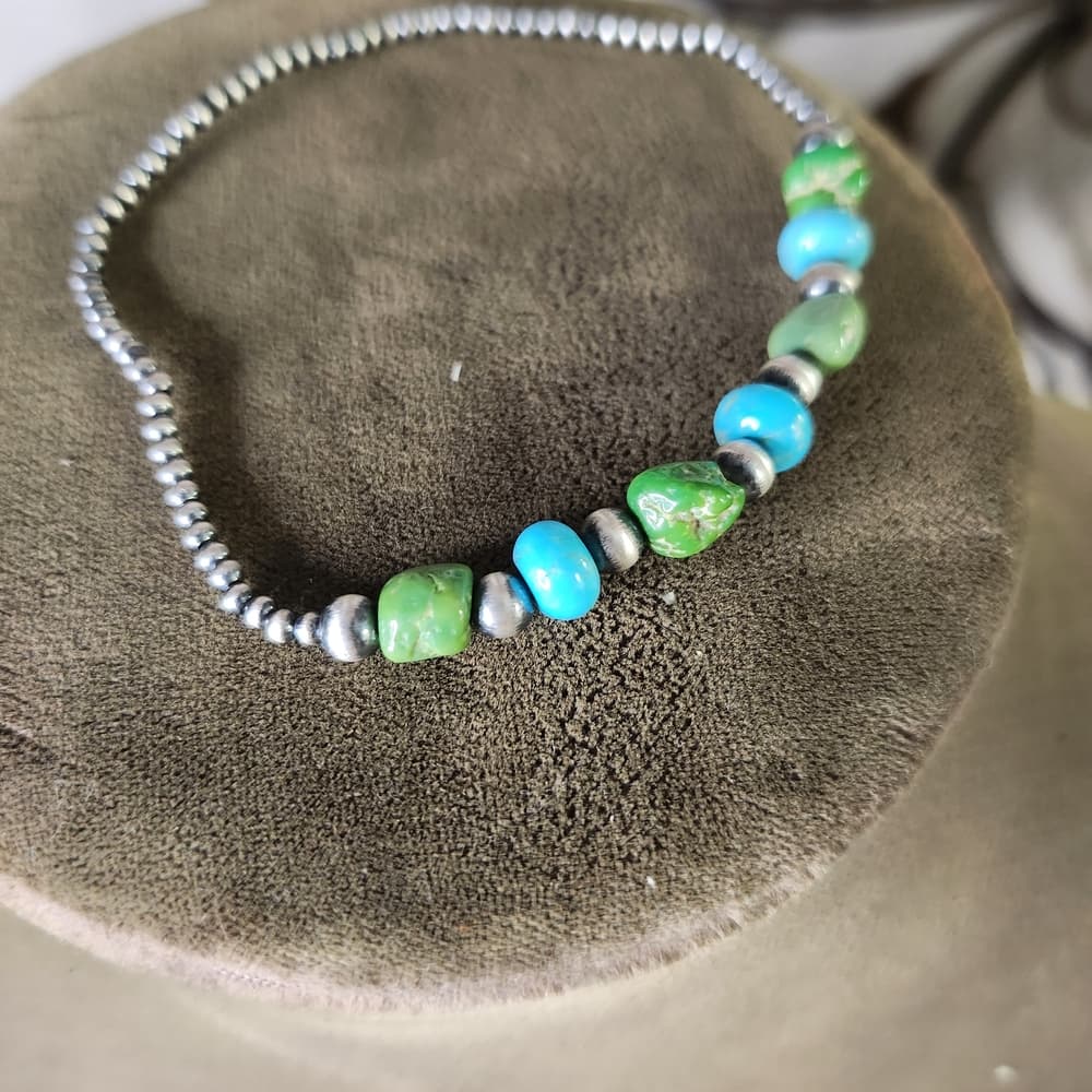Sonoran Gold Turquoise & Sterling “Desert Pearl” Bracelet | Southwestern Stacker - Thumbnail 2