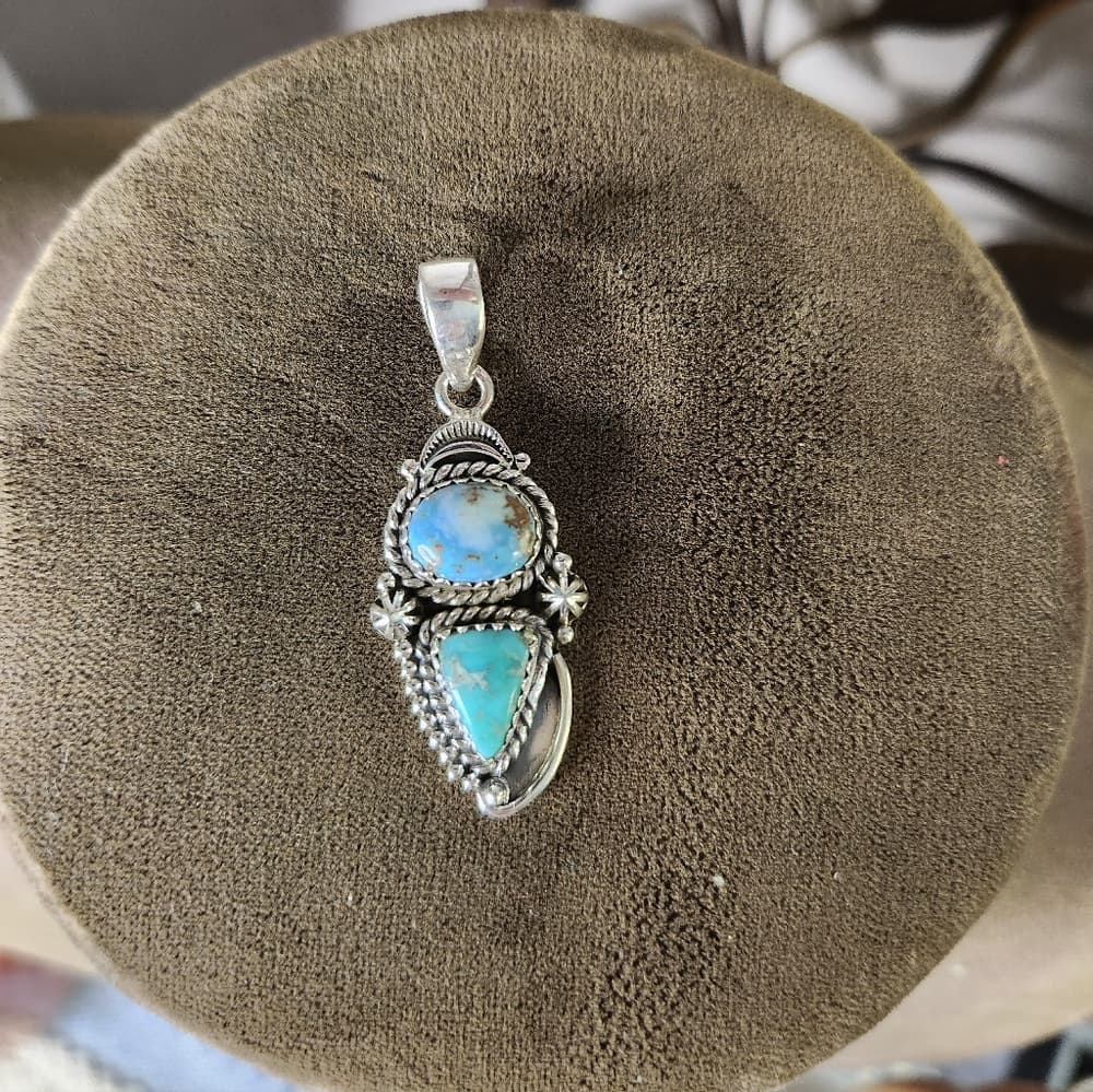 White Water + Golden Hills Turquoise Closed Back Sterling Silver Artisan Pendant