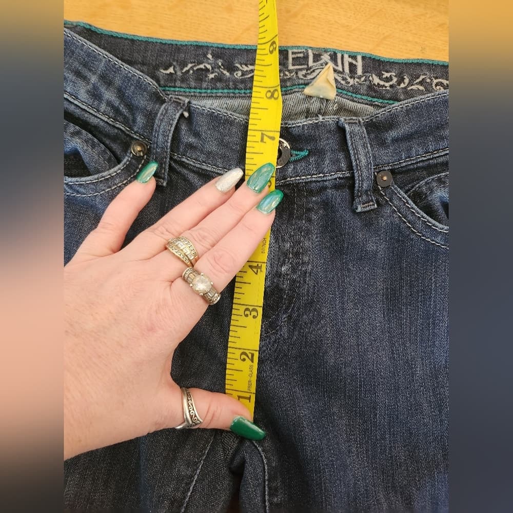 Women's EWN Nice Dark Blue Denim Boot Cut Jeans With Heel Bites - Thumbnail 8