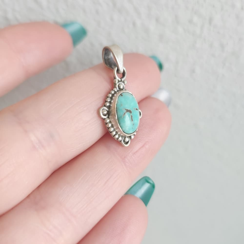 New- Sterling Silver Turquoise Pendant | Genuine Cabochon | Southwestern Style - Thumbnail 2