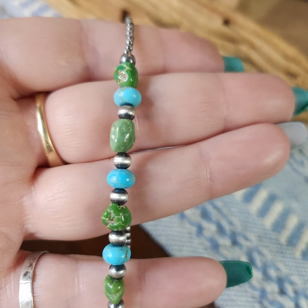 Sonoran Gold Turquoise & Sterling “Desert Pearl” Bracelet | Southwestern Stacker - Thumbnail 3