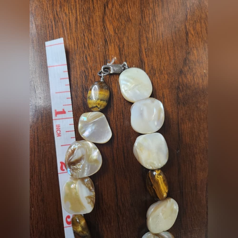 Creamy Shell & Tiger’s Eye Necklace | 925 Sterling Silver Clasp | Boho Luxe - Thumbnail 6