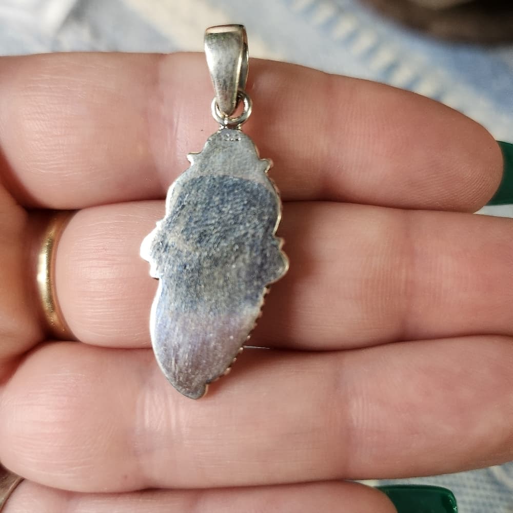 White Water + Golden Hills Turquoise Closed Back Sterling Silver Artisan Pendant - Thumbnail 4