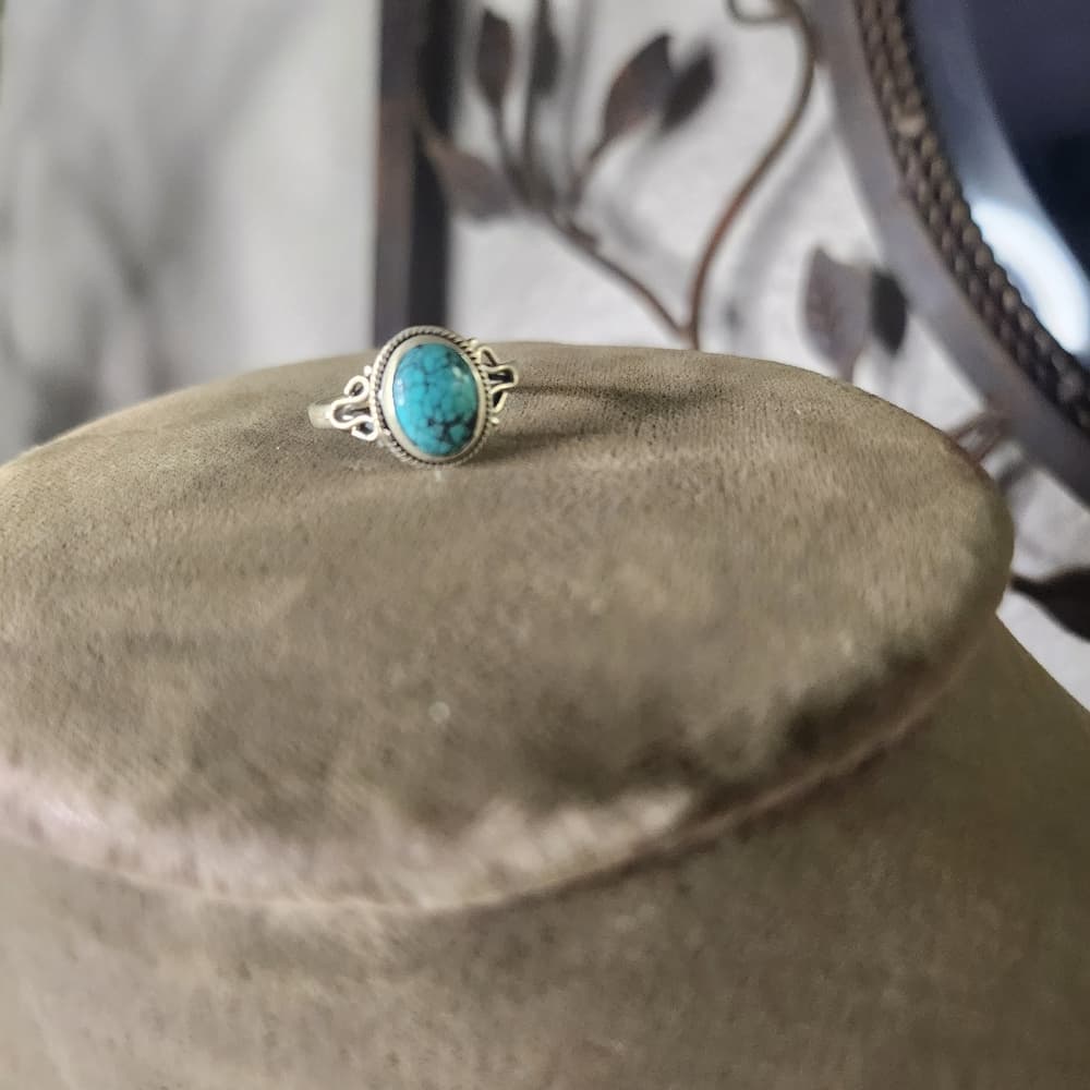 New - Dainty Spiderweb Turquoise Sterling Silver Turquoise Ring Size 7 - Thumbnail 2