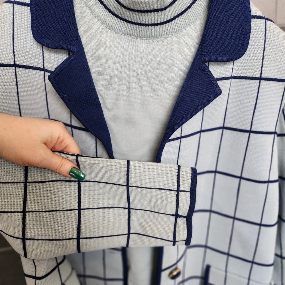 Vintage 100% Wool 1950s Marco Donati Mod Blue and White Checkered 2 Pc Jacket - Thumbnail 3
