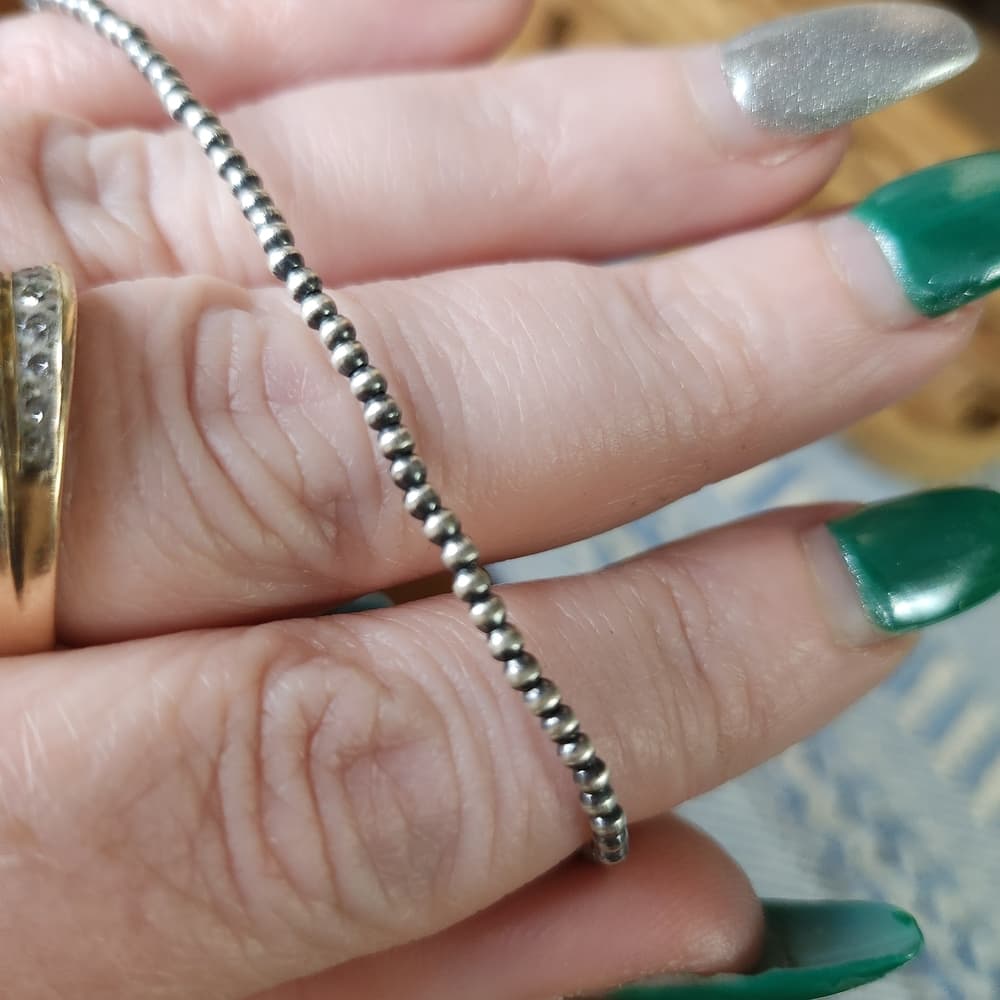 Sonoran Gold Turquoise & Sterling “Desert Pearl” Bracelet | Southwestern Stacker - Thumbnail 4
