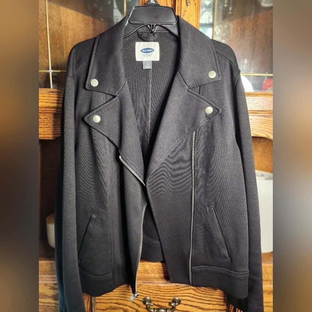 Old Navy Women's Black Biker Style Jacket with Silver Details