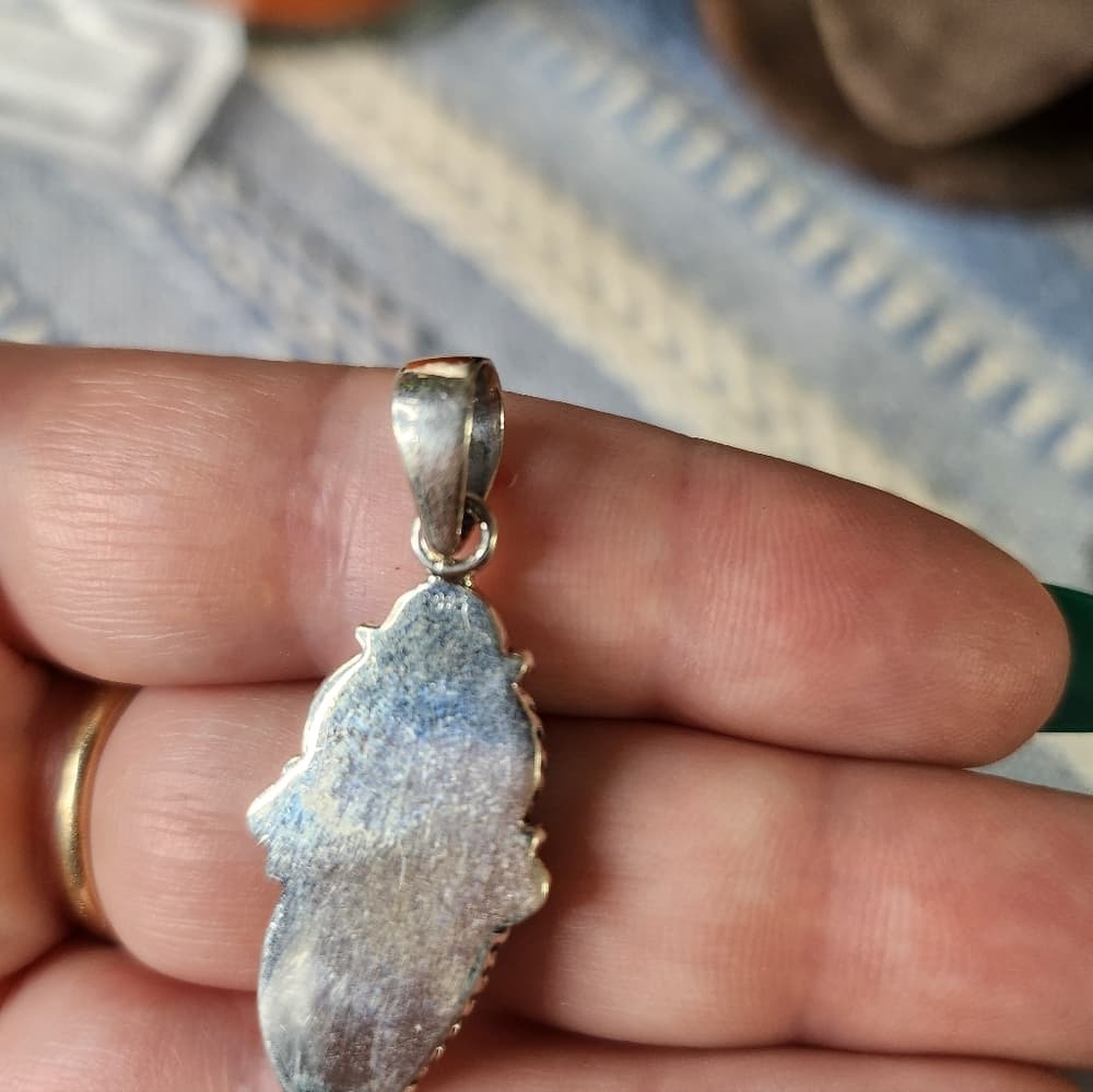 White Water + Golden Hills Turquoise Closed Back Sterling Silver Artisan Pendant - Thumbnail 5
