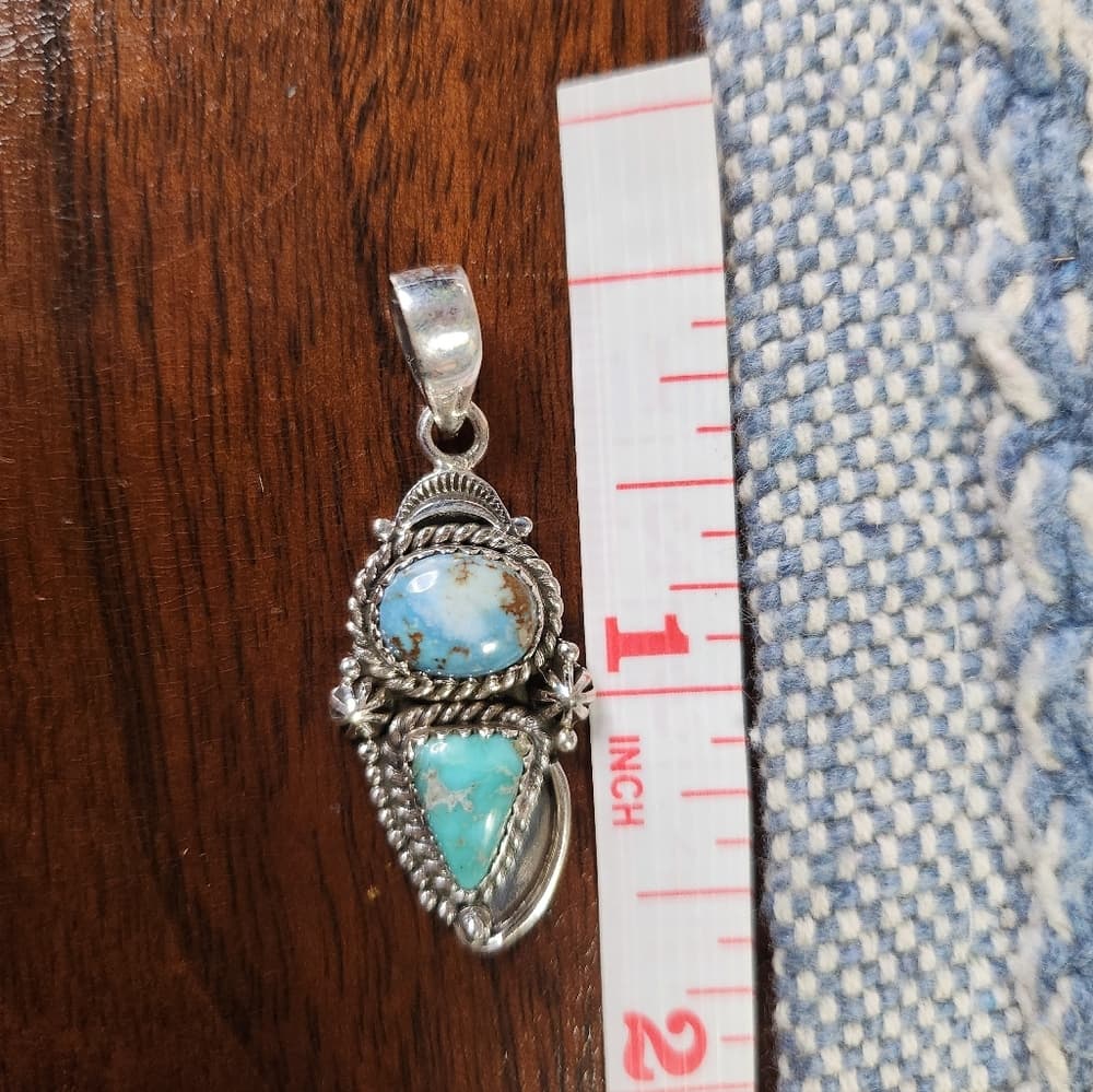 White Water + Golden Hills Turquoise Closed Back Sterling Silver Artisan Pendant - Thumbnail 6