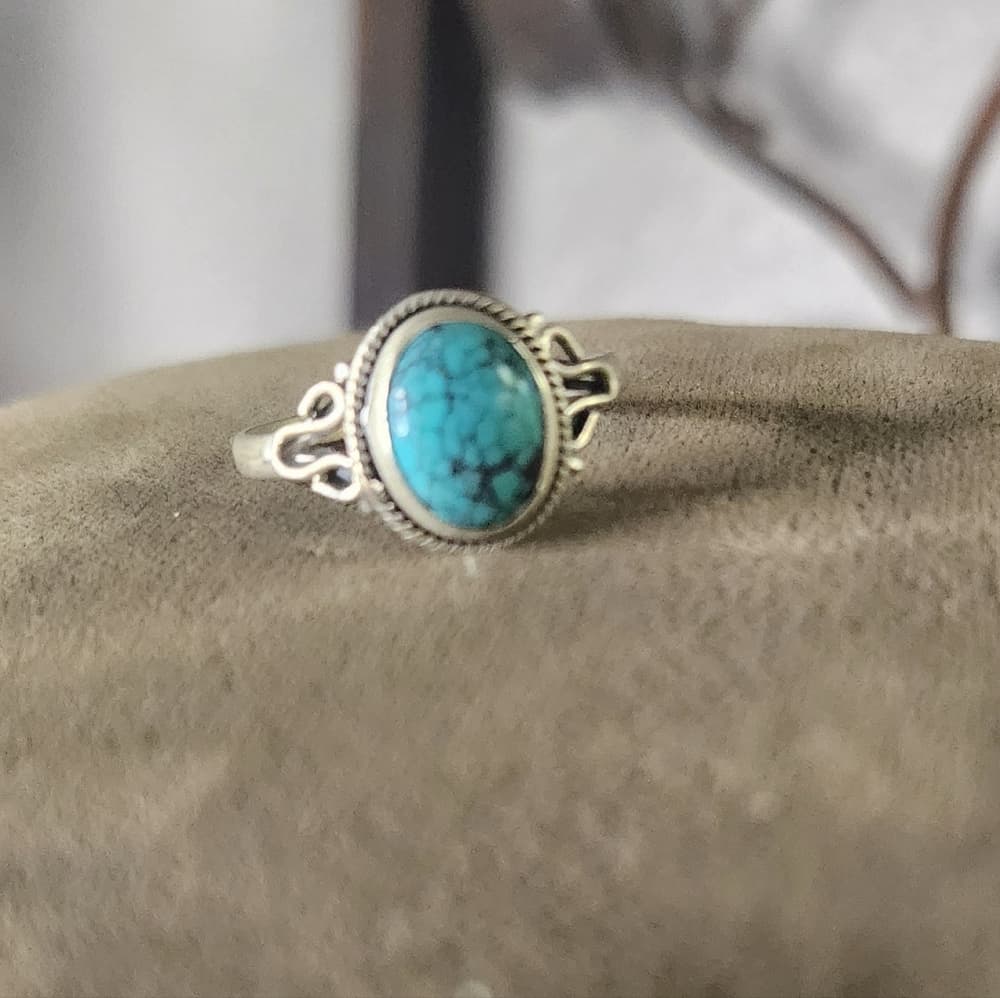 New - Dainty Spiderweb Turquoise Sterling Silver Turquoise Ring Size 7