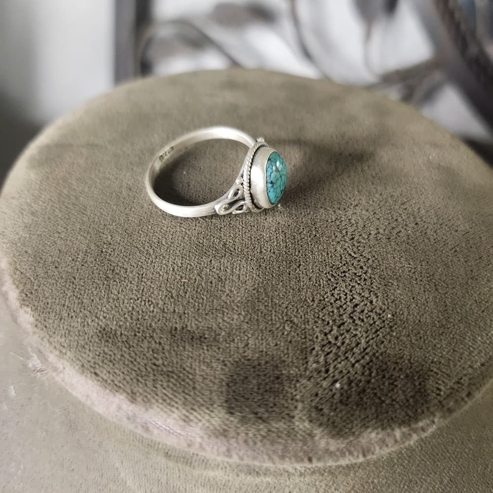 New - Dainty Spiderweb Turquoise Sterling Silver Turquoise Ring Size 7 - Thumbnail 4