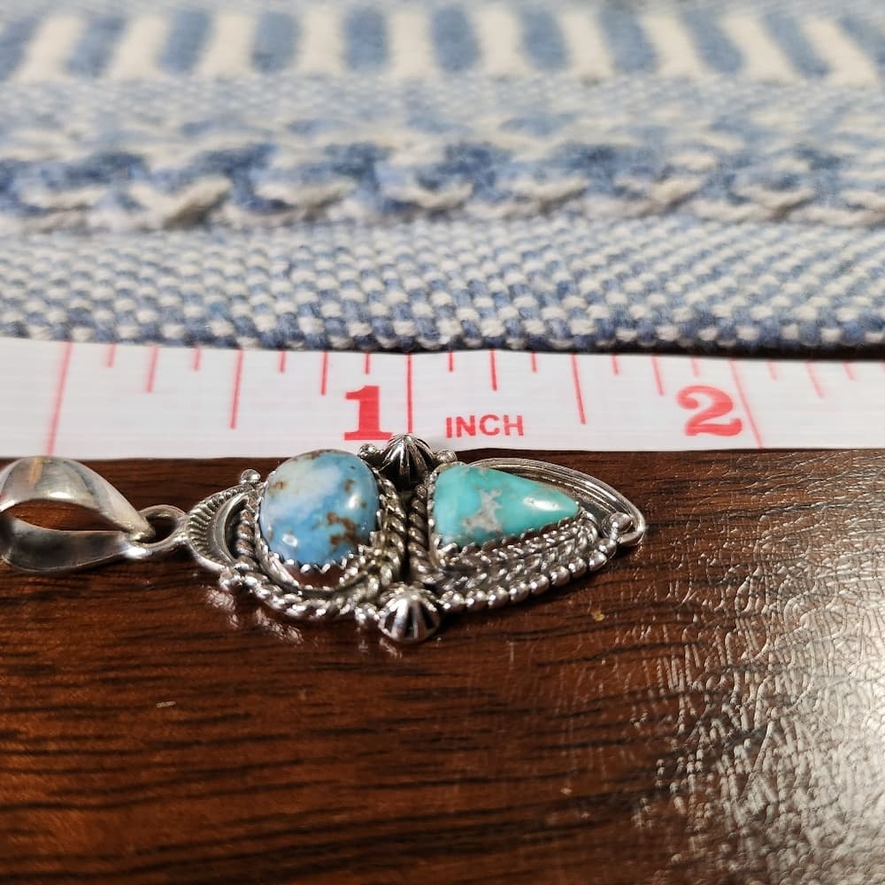 White Water + Golden Hills Turquoise Closed Back Sterling Silver Artisan Pendant - Thumbnail 7