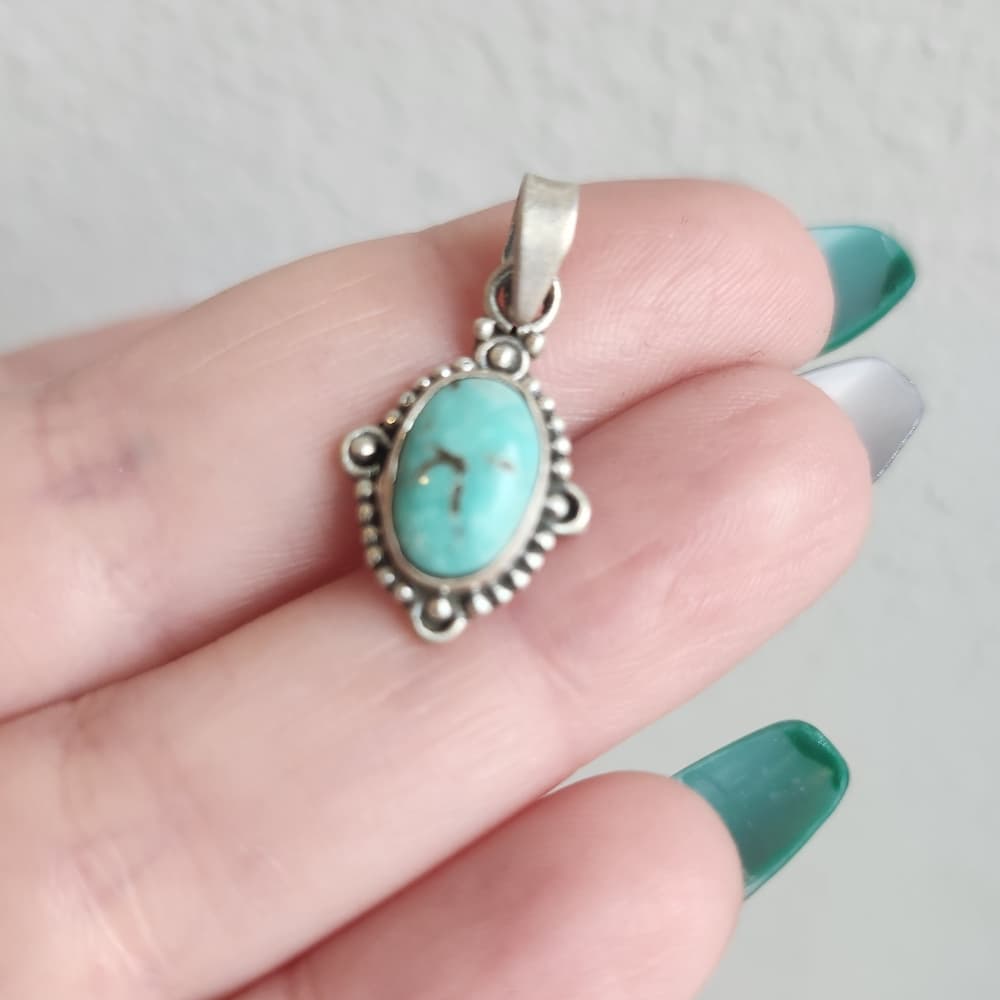 New- Sterling Silver Turquoise Pendant | Genuine Cabochon | Southwestern Style - Thumbnail 5