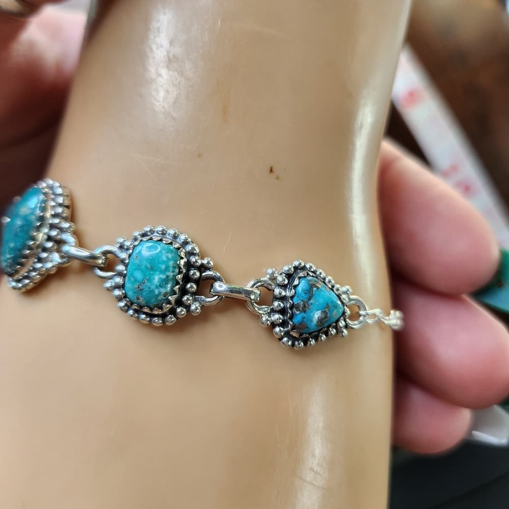 New - White Water Tuquoise Sterling Silver Link Chain Bracelet - Thumbnail 4