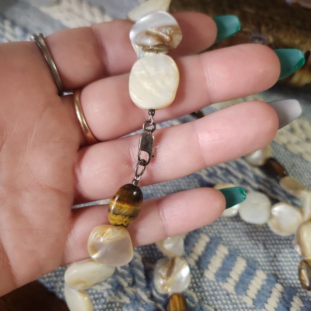 Creamy Shell & Tiger’s Eye Necklace | 925 Sterling Silver Clasp | Boho Luxe - Thumbnail 9